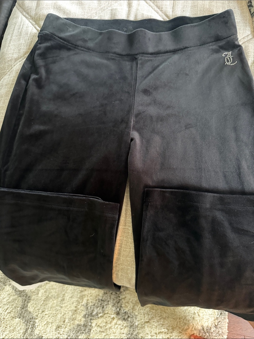 Juicy Couture Black Velour flair leg pull on with Rhinestone JC